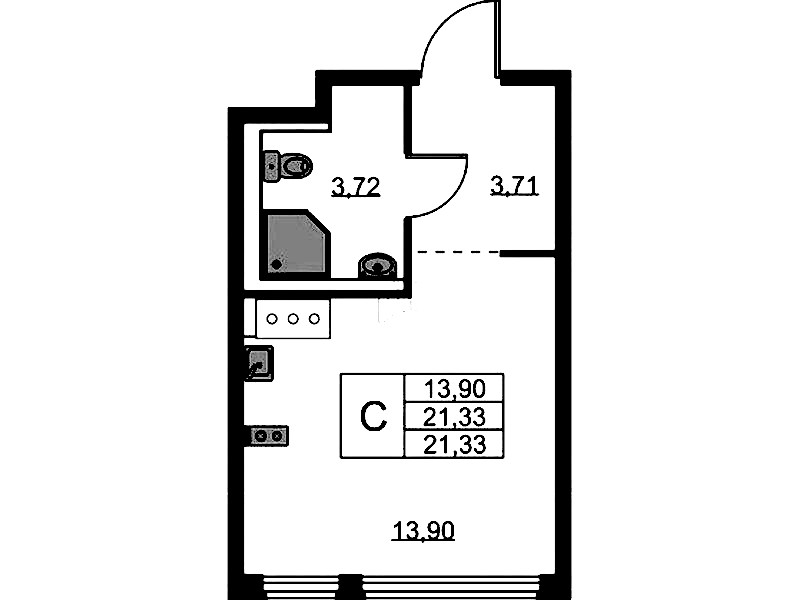 Квартира студия 21.33 м², 2/11 эт., ЖК «Новое Колпино»